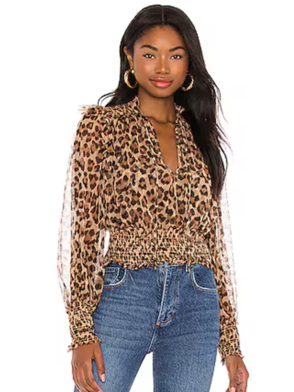 Free People Top Printed Twyla Top in Leopard Sheer Boho Animal peplum shirt